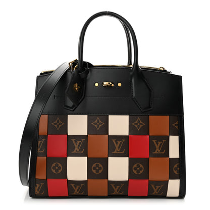 Louis Vuitton Calfskin Monogram Damier Tressage City Steamer MM Black Multicolor 1 of 11