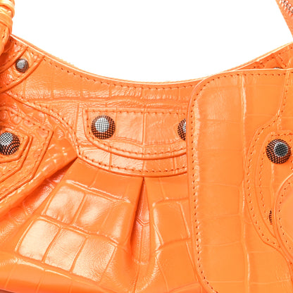 Balenciaga Extra Supple Calfskin Crocodile Embossed Le Cagole Shoulder Bag XS Pop Orange 8 of 10