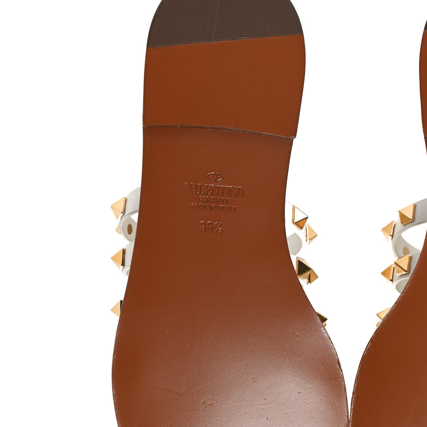 Calfskin Rockstud Flair Caged Flat Slide Sandals 36.5 White