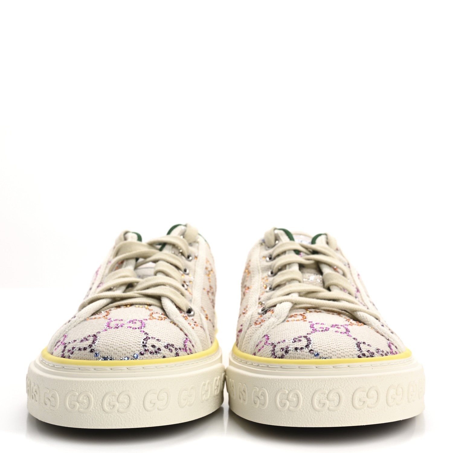 Gucci Canvas Lame Crystal GG Monogram Womens 1977 Tennis Sneakers 40 Gardenia Silver Mystic White 3 of 8