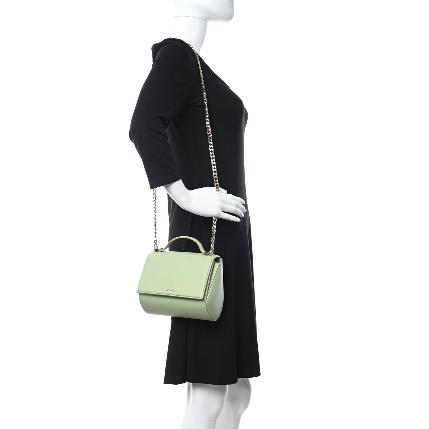 Textured Calfskin Mini Pandora Box Chain Crossbody Bag Aqua Green
