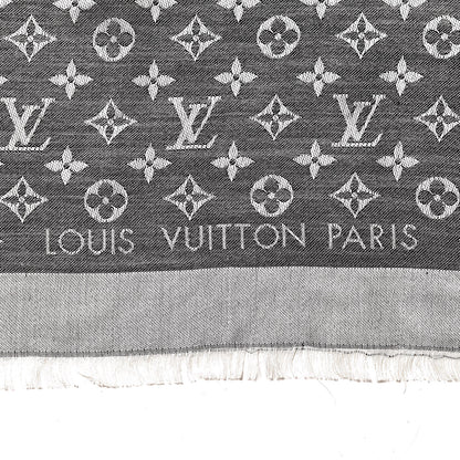 Louis Vuitton Wool Silk Monogram Denim Shawl Black 3 of 6