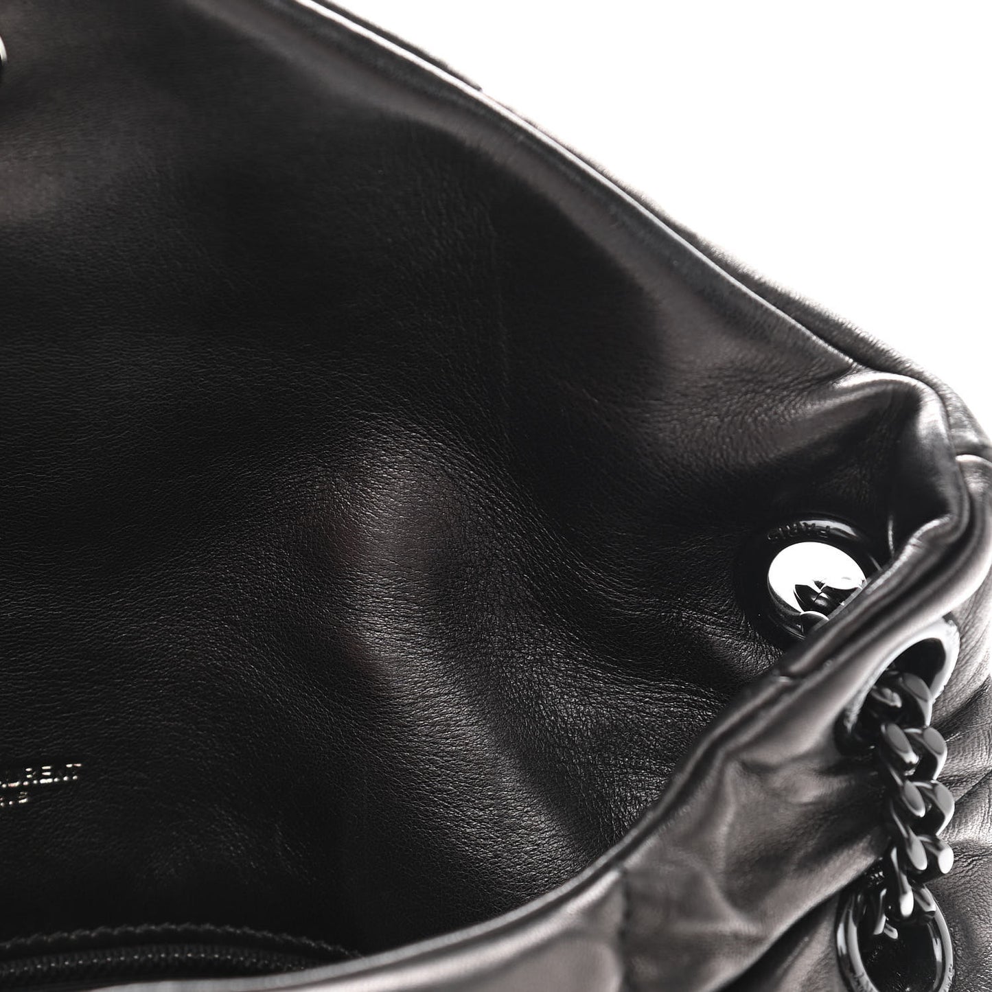 Lambskin Quilted Small Loulou Puffer Monogram Chain Satchel Black