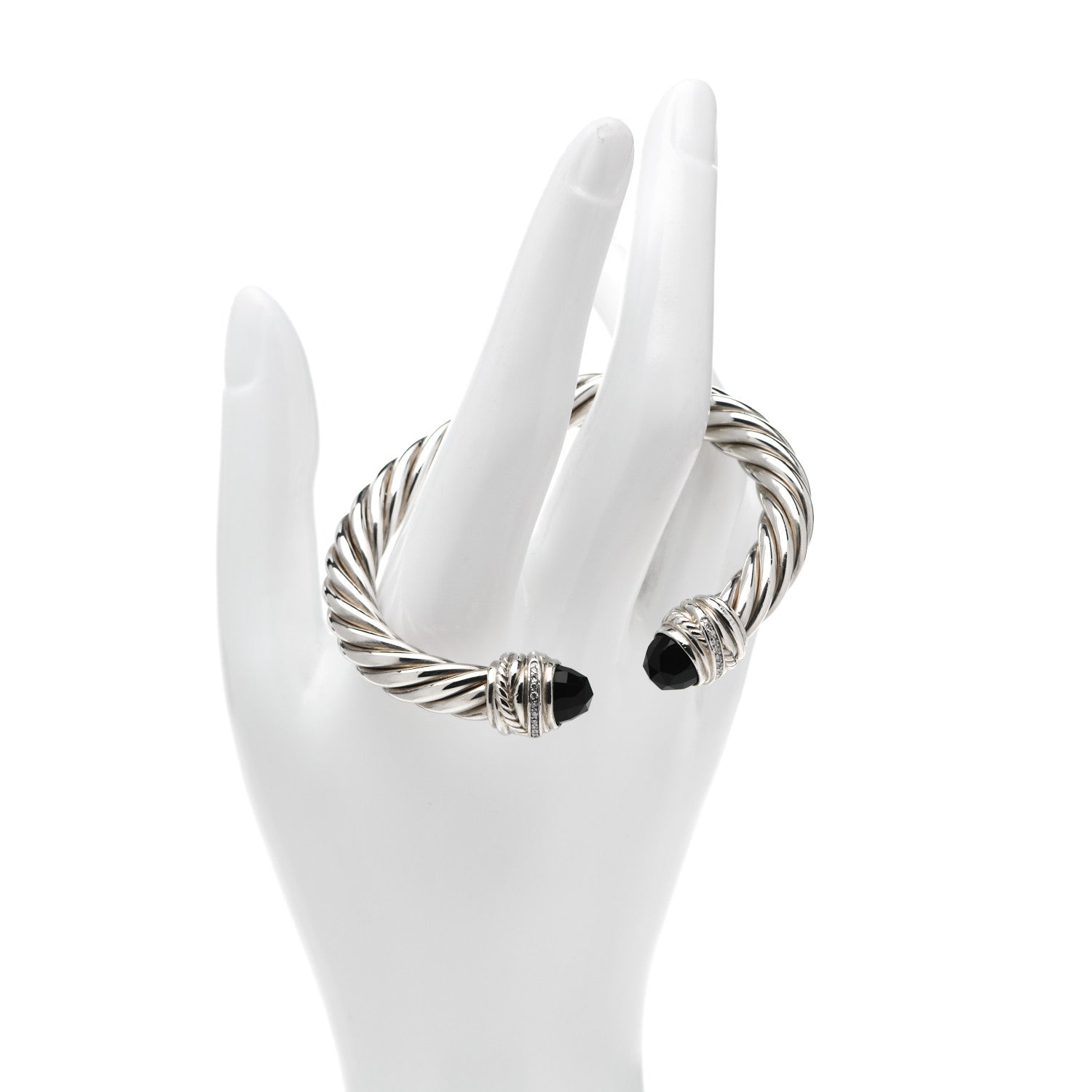 David Yurman Sterling Silver Diamond Black Onyx 8.5mm Crossover Hinge Bracelet 2 of 4