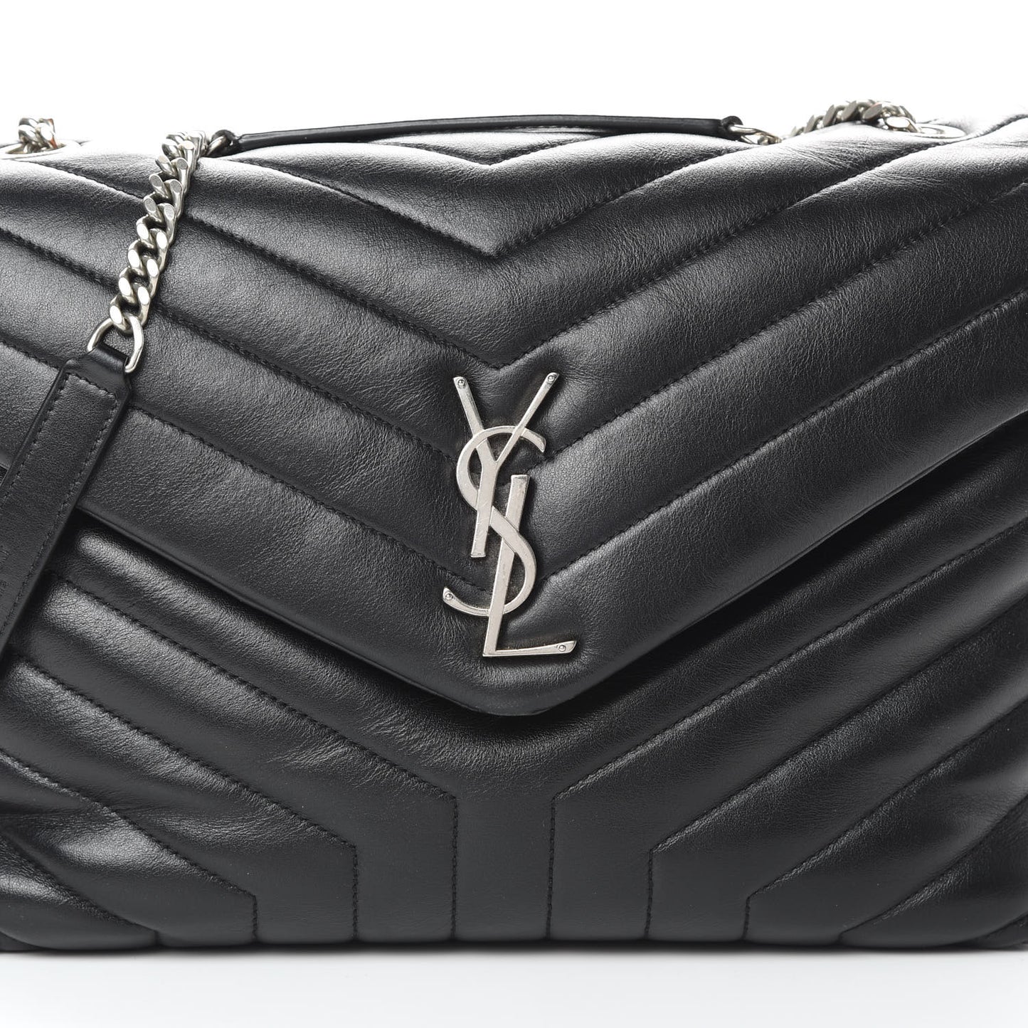 Calfskin Y Quilted Monogram Medium Loulou Chain Satchel Black