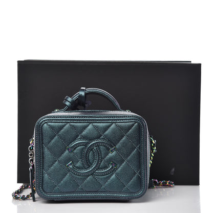 Chanel Iridescent Caviar Quilted Small CC Filigree Vanity Case Dark Turquoise 9 of 9