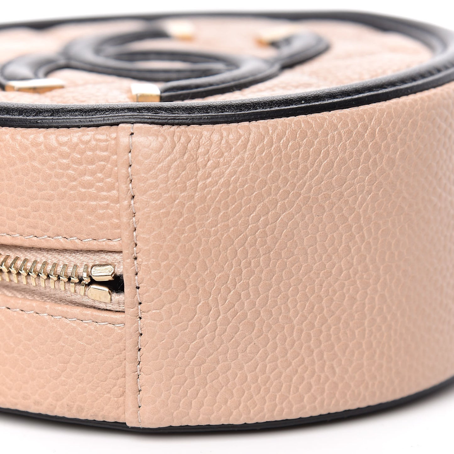 Caviar Quilted Round Filigree Crossbody Beige Black