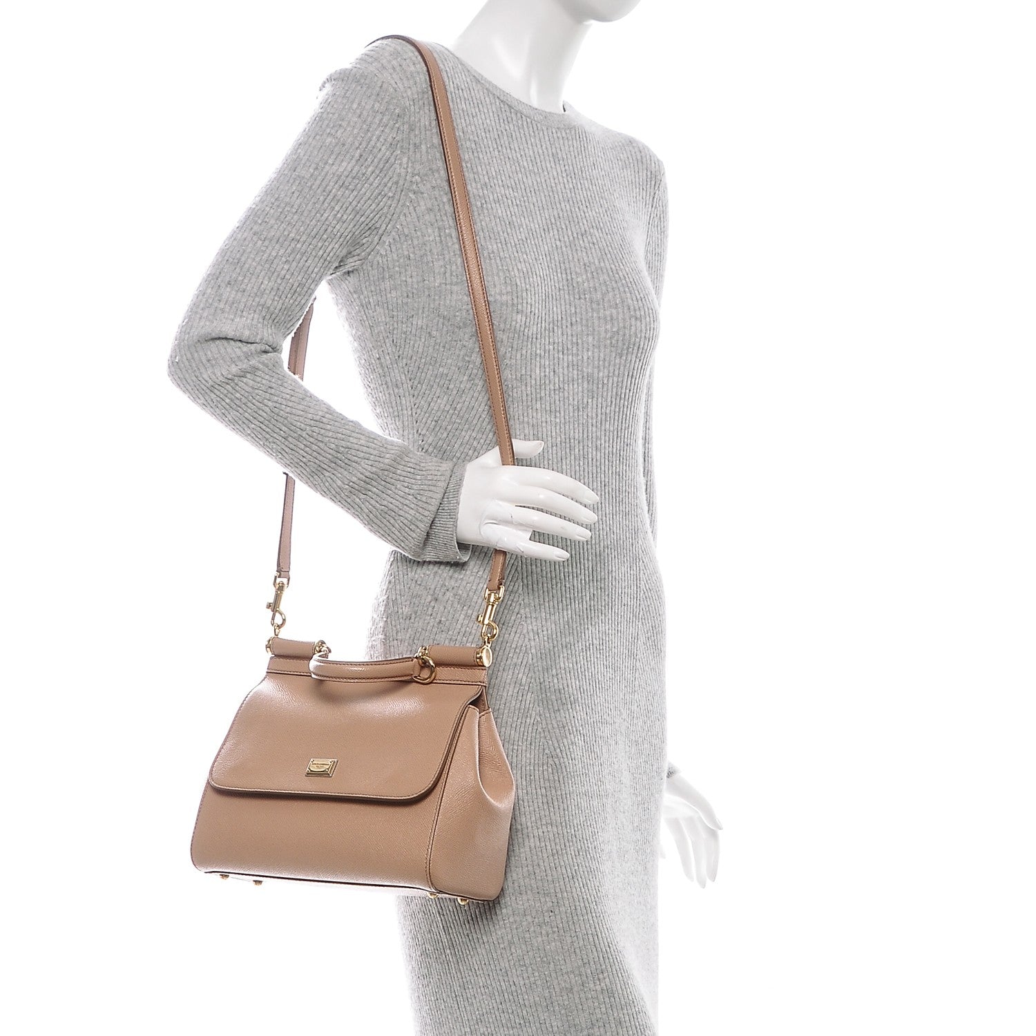 Dolce & Gabbana Dauphine Calfskin Medium Miss Sicily Satchel Tortora Sand 2 of 6