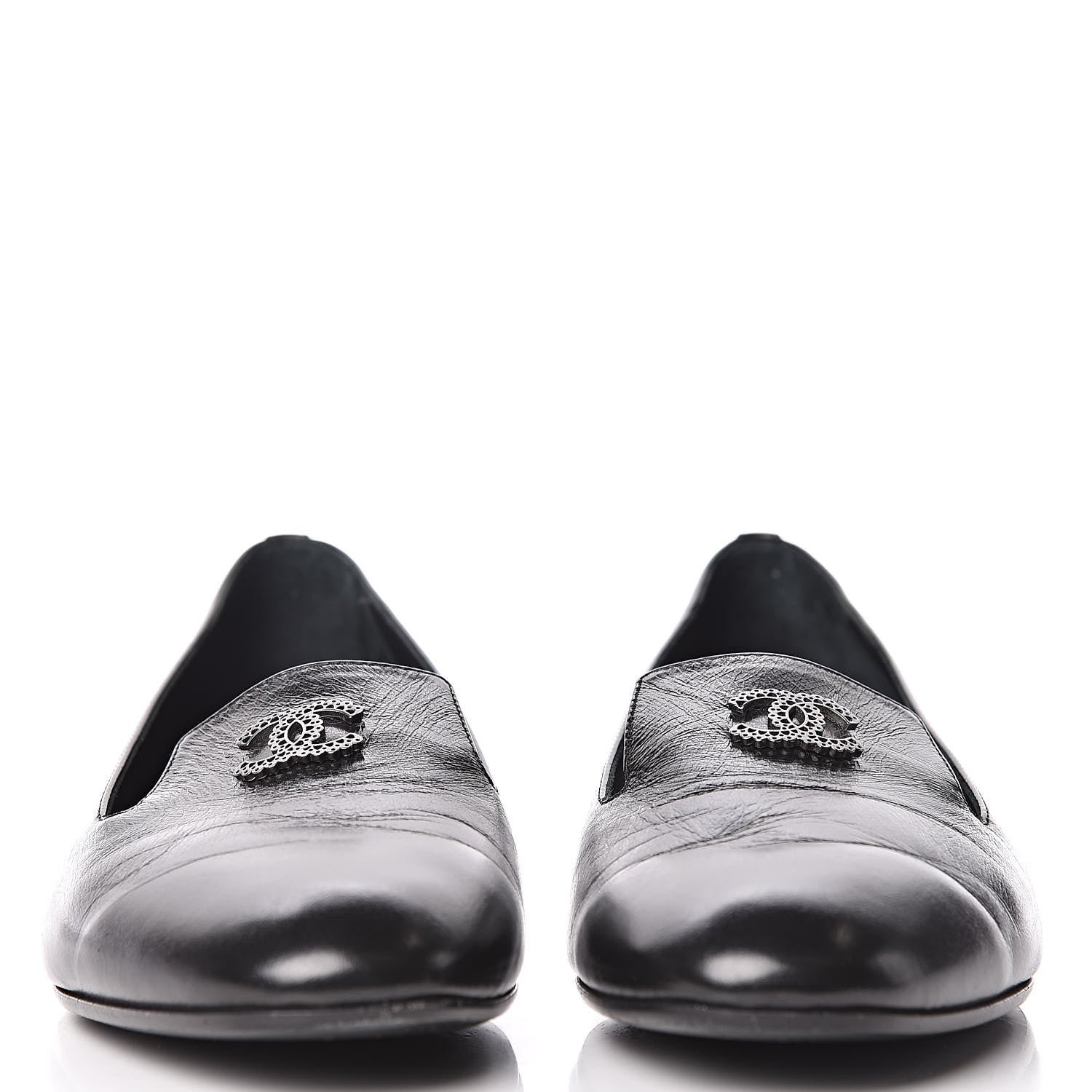 Chanel Lambskin CC Mocassin Loafers 37.5 Black 2 of 13