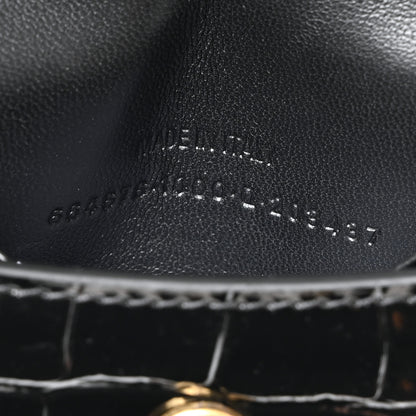 Balenciaga Shiny Calfskin Crocodile Embossed Hourglass Top Handle Bag Mini with Chain Black 7 of 10