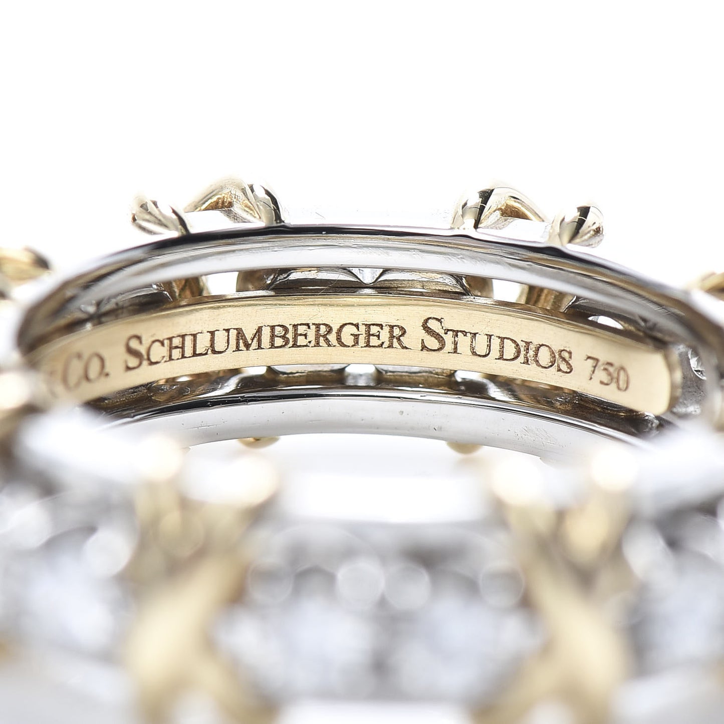 18K Yellow Gold Platinum Diamond Schlumberger Sixteen Stone Ring 52 6