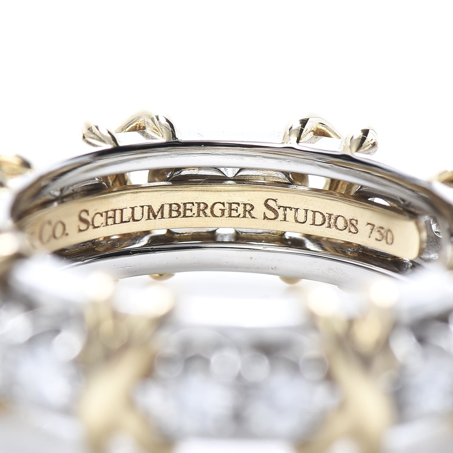 Tiffany 18K Yellow Gold Platinum Diamond Schlumberger Sixteen Stone Ring 52 6 5 of 7