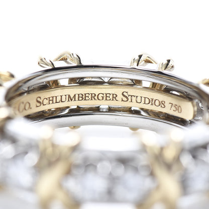 Tiffany 18K Yellow Gold Platinum Diamond Schlumberger Sixteen Stone Ring 52 6 5 of 7