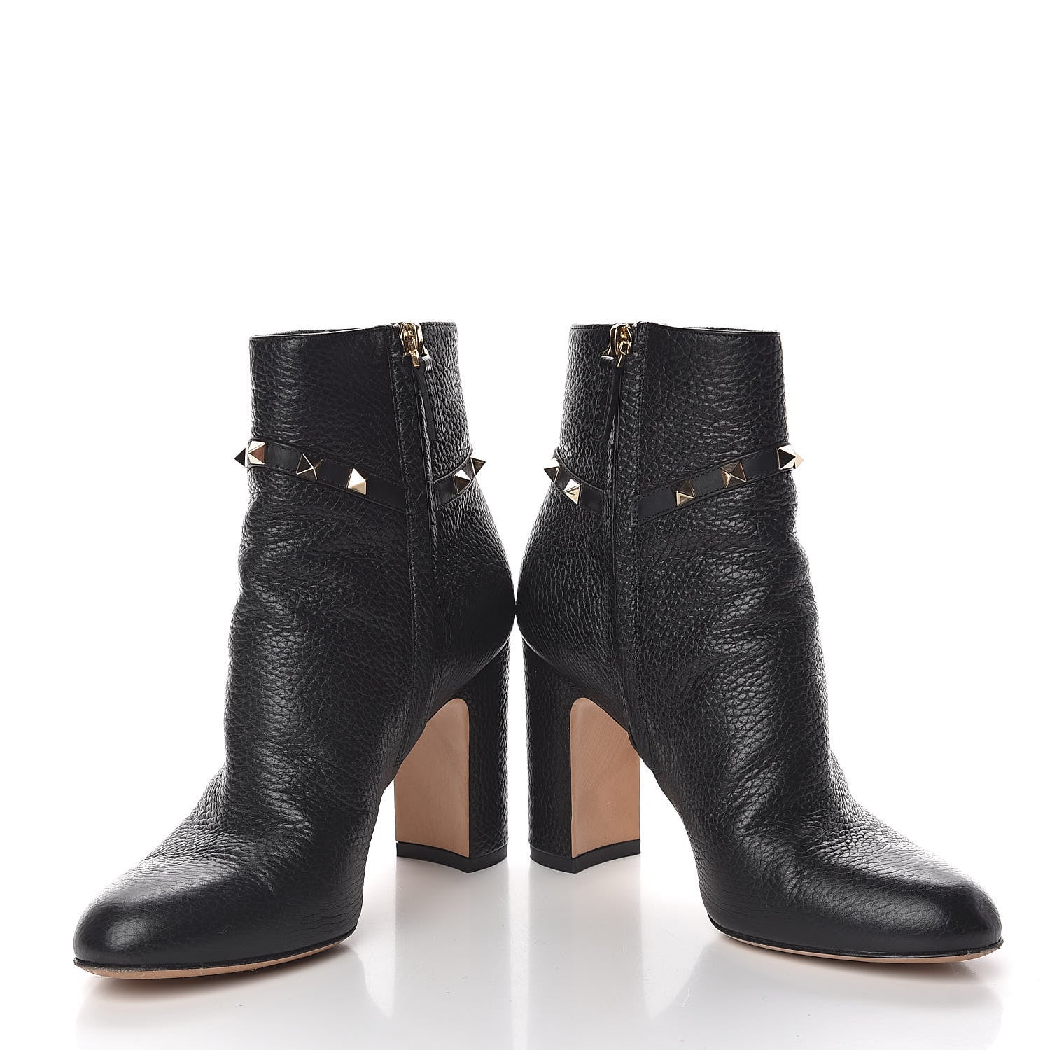 Valentino Garavani Pebbled Calfskin Rockstud Single Buckle 90mm Block Heel Ankle Boots 38 Black 5 of 14