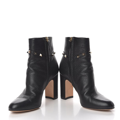 Valentino Garavani Pebbled Calfskin Rockstud Single Buckle 90mm Block Heel Ankle Boots 38 Black 5 of 14