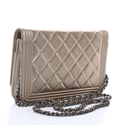 Chanel Metallic Calfskin Quilted Boy Wallet On Chain WOC Gold 3 of 18