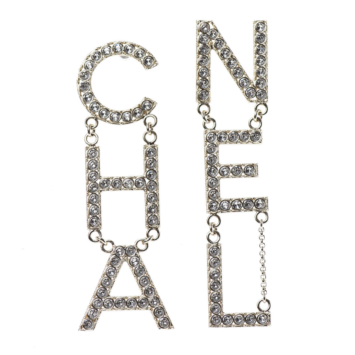 Crystal Cha-Nel Logo Drop Earrings Gold