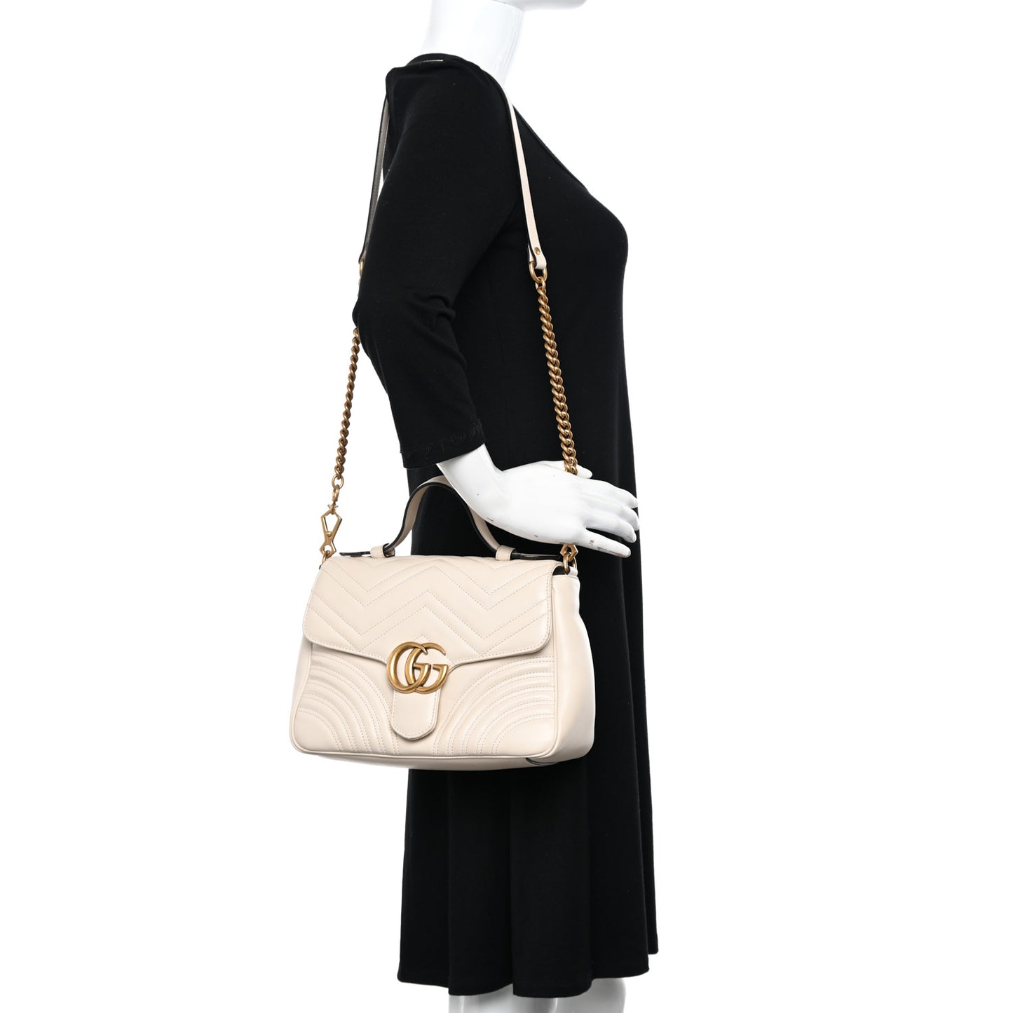 Calfskin Matelasse Small GG Marmont Top Handle Shoulder Bag White