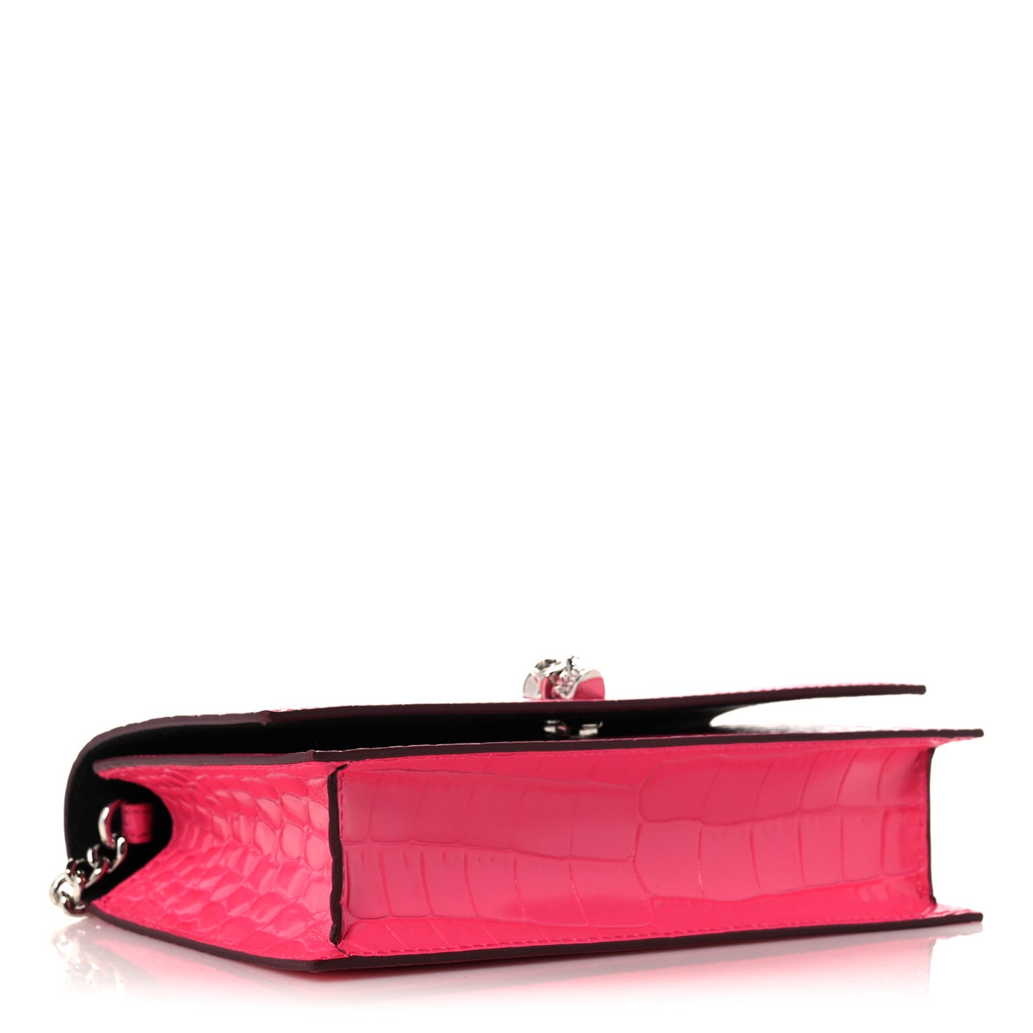 Calfskin Crocodile Embossed Skull Mini Crossbody Bag Pink