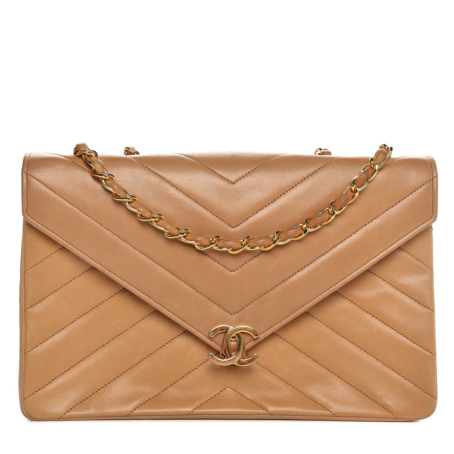 Chanel Lambskin Chevron Quilted Medium Single Flap Beige 1 of 10