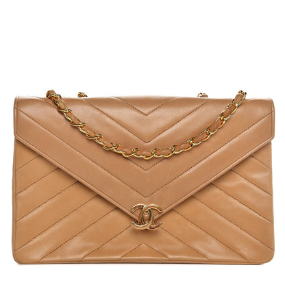 Chanel Lambskin Chevron Quilted Medium Single Flap Beige 1 of 10