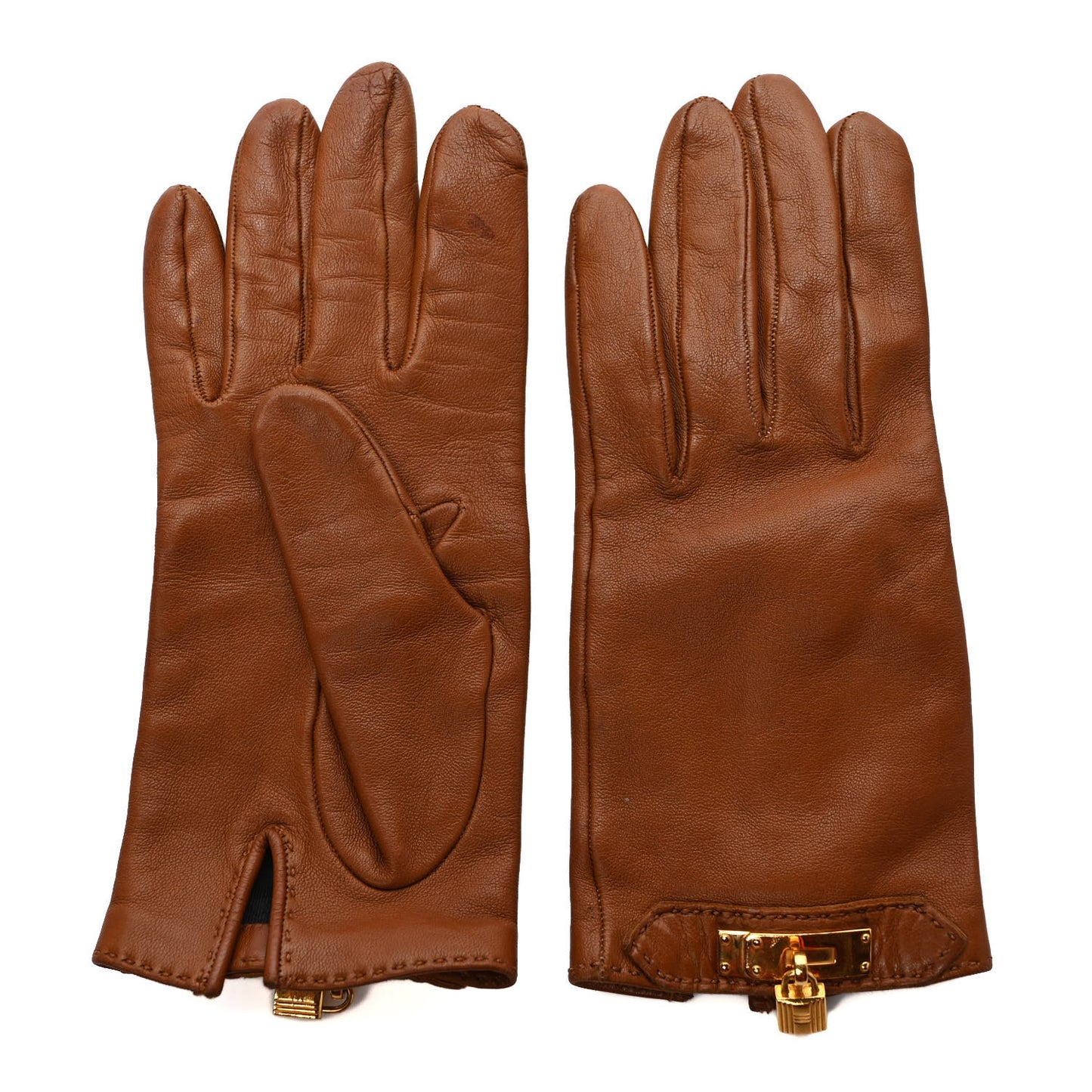 Lambskin Soya Kelly Lock Gloves 7 Gold
