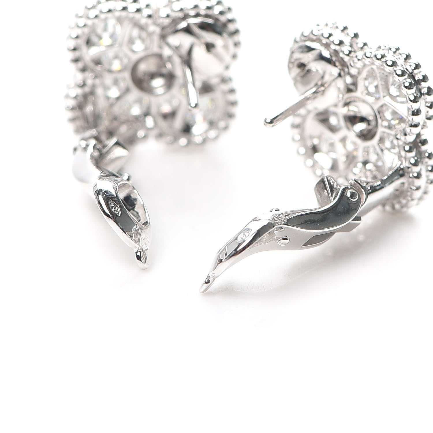 Van Cleef & Arpels 18K White Gold Diamond Vintage Alhambra Earrings 3 of 5