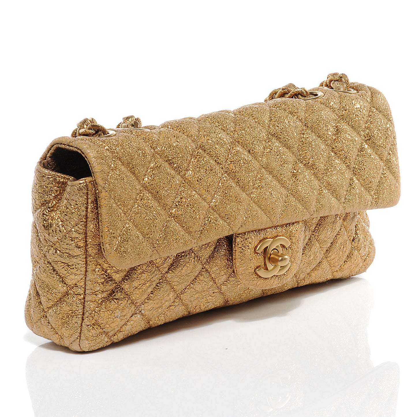 Crackled Quilted East West Flap Metallic Gold