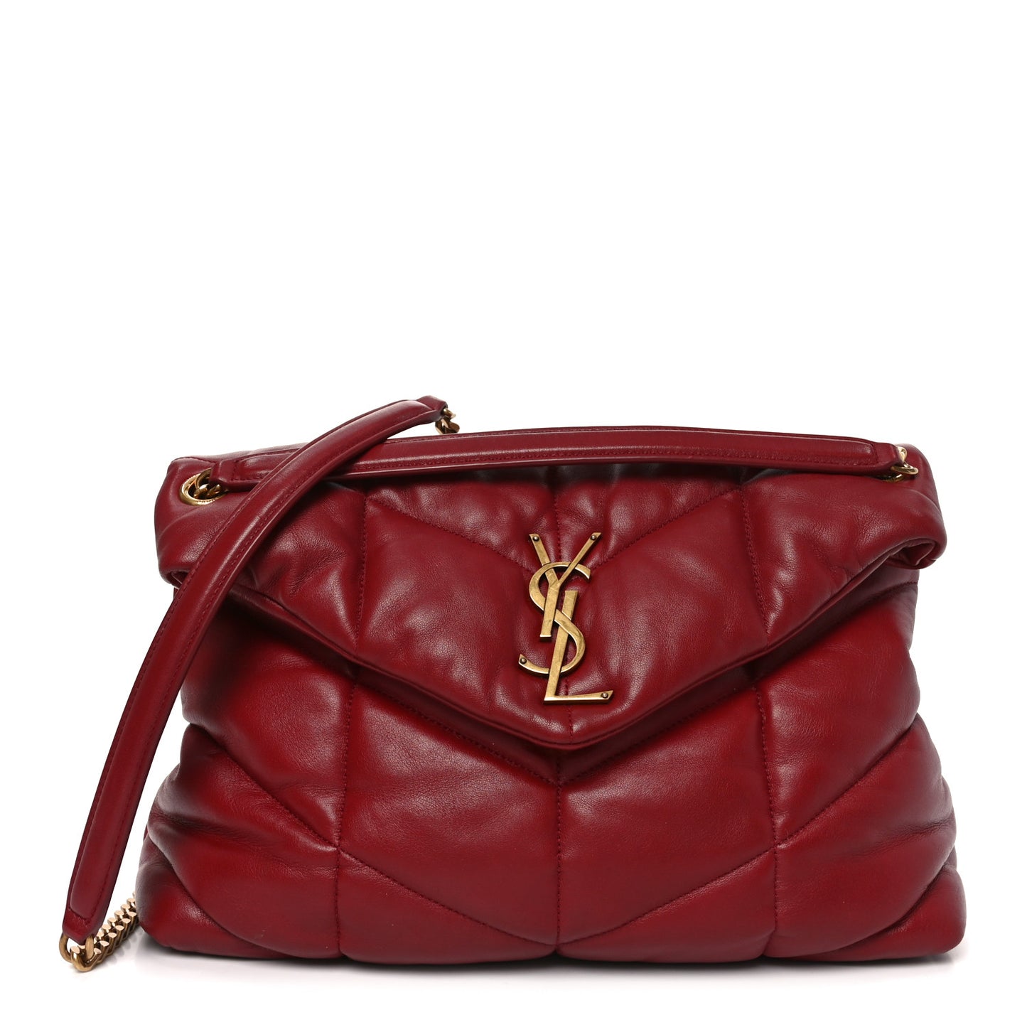 Lambskin Quilted Medium Loulou Puffer Monogram Chain Satchel Opyum Red
