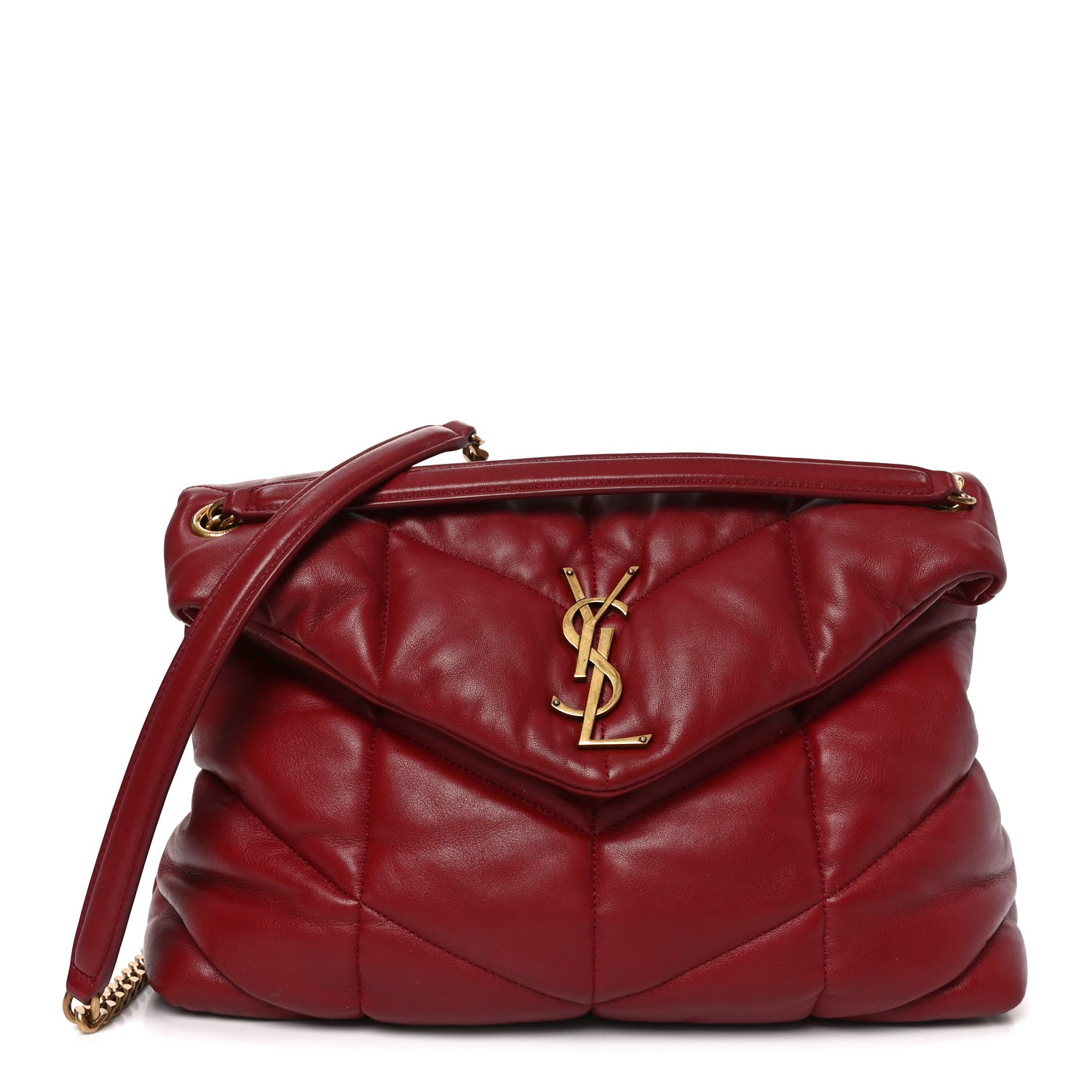 Saint Laurent Lambskin Quilted Medium Loulou Puffer Monogram Chain Satchel Opyum Red 1 of 10