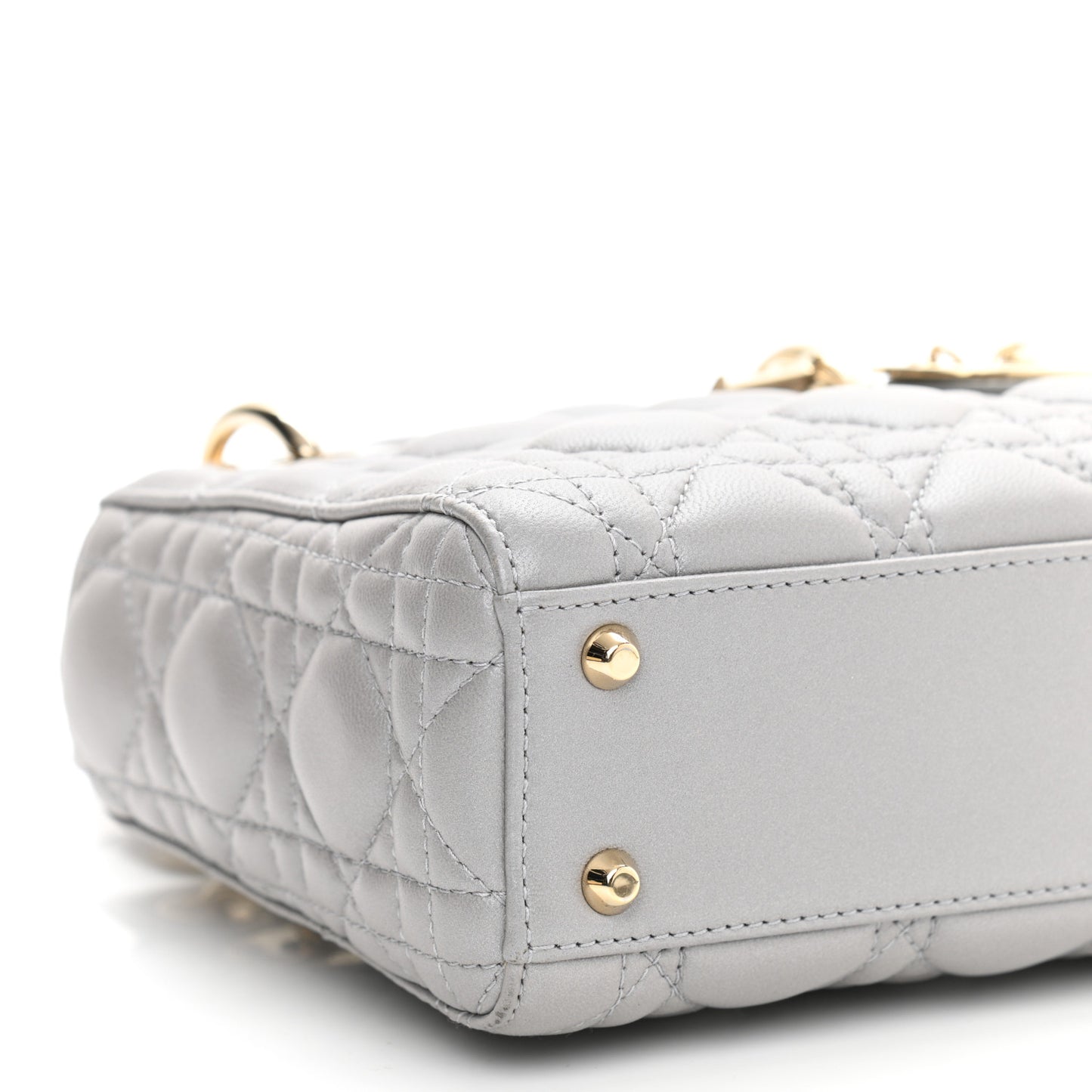 Metallic Lambskin Cannage Mini Lady Dior Grey