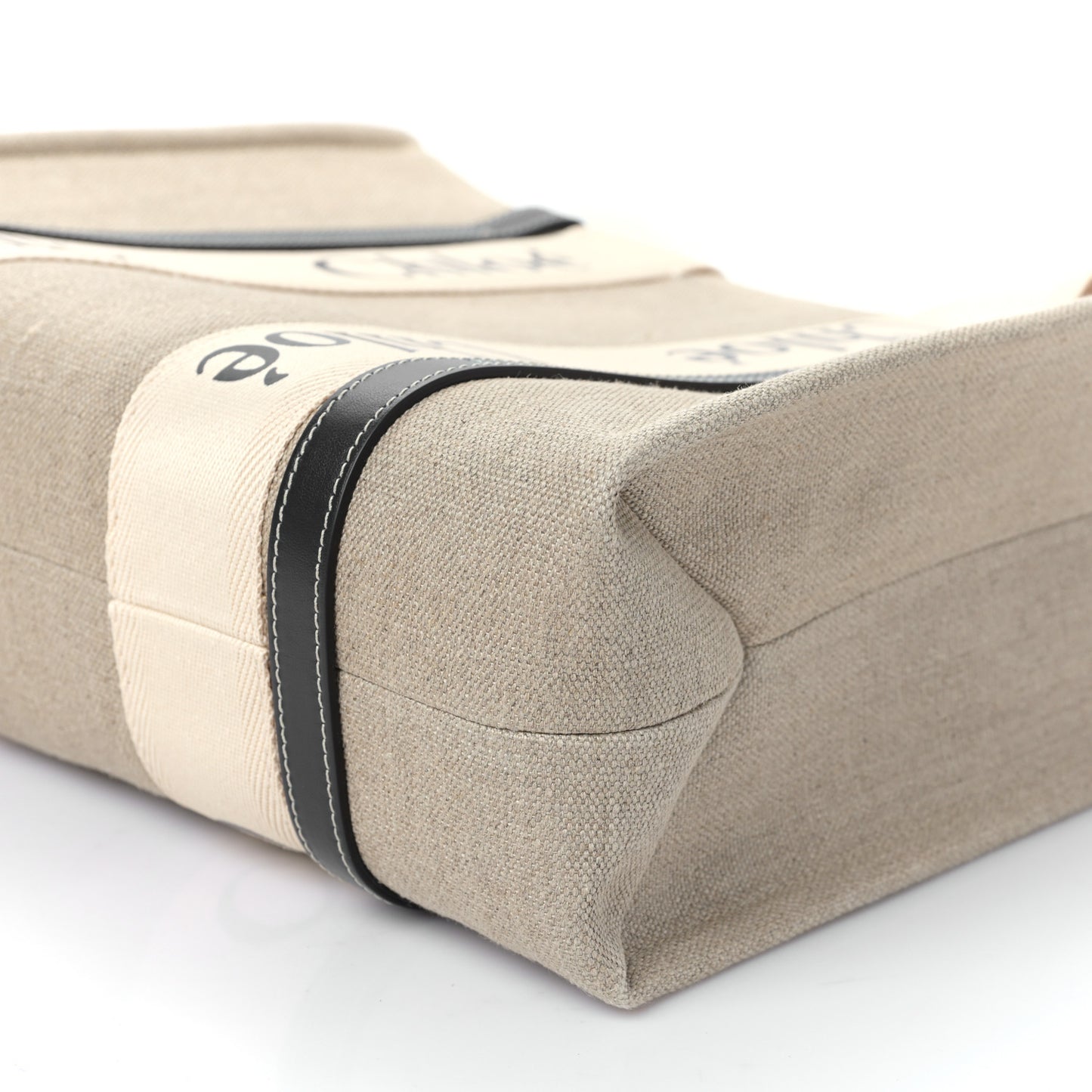 Linen Calfskin Medium Woody Ribbon Tote White Black