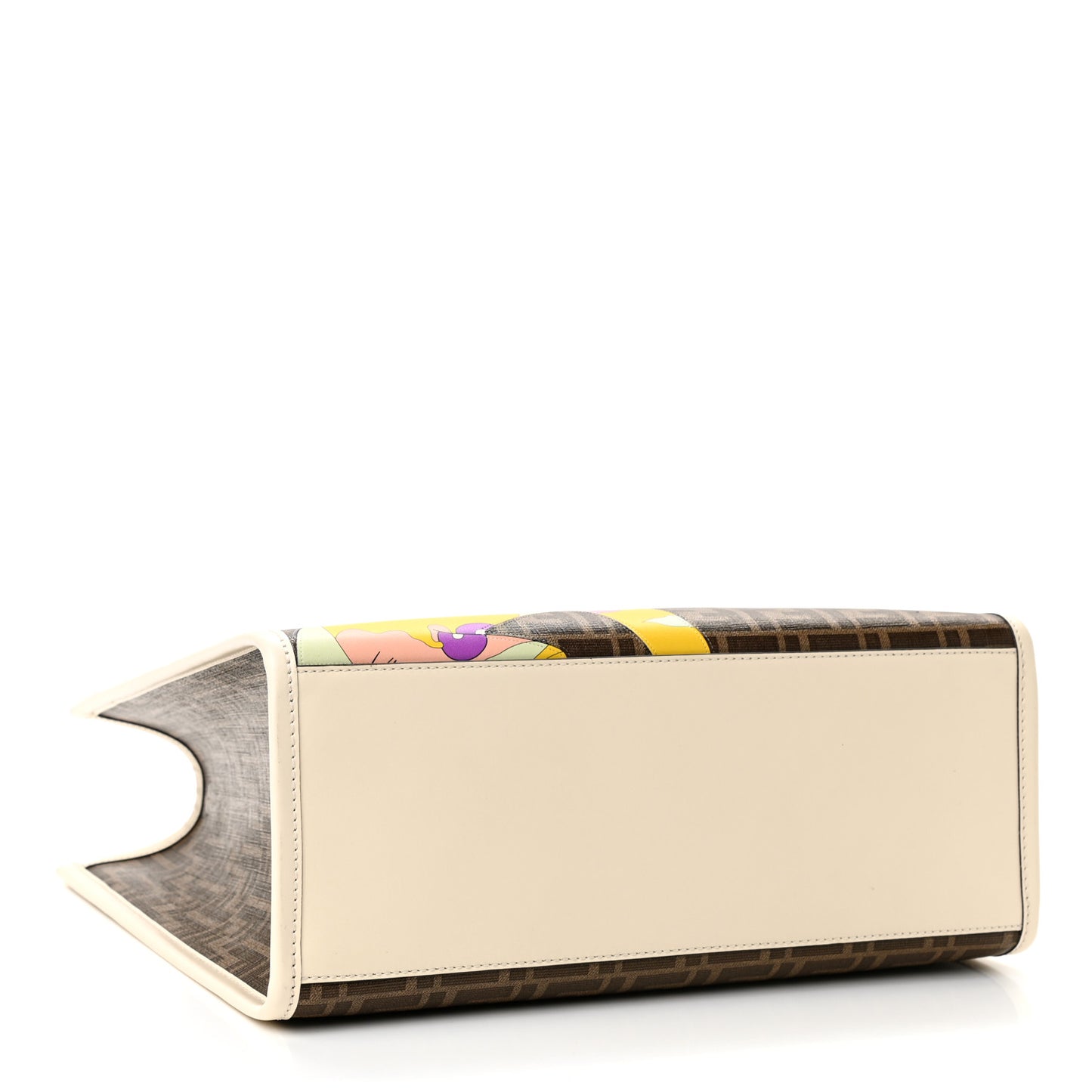 Glazed Fabric Vitello King Plexiglass FF 1974 Logo Hairdo Girls Inlay Medium Fendi Sunshine Shopper Tote Mogano Panna Multicolor