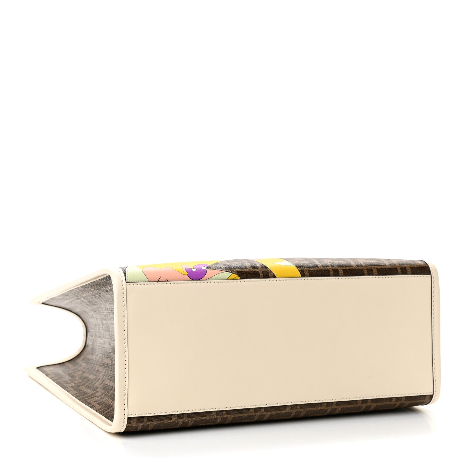 Fendi Glazed Fabric Vitello King Plexiglass FF 1974 Logo Hairdo Girls Inlay Medium Fendi Sunshine Shopper Tote Mogano Panna Multicolor 3 of 9