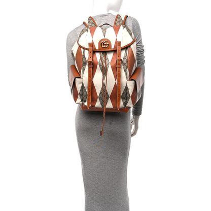 Gucci GG Supreme Monogram Calfskin Rhombus Print Medium Ophidia Double Buckle Backpack Beige Ebony Mystic White Hazel Brown 2 of 11