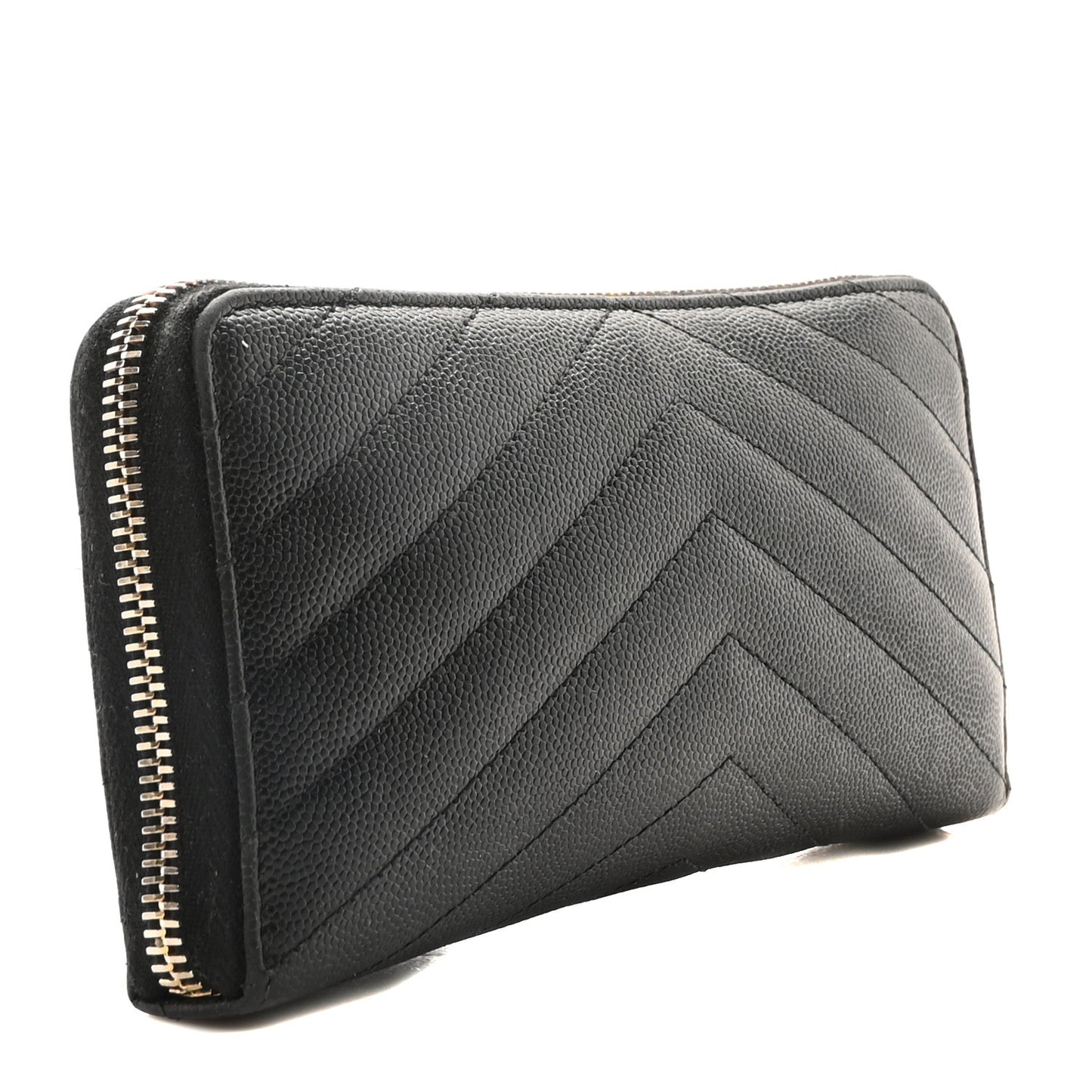 Grain De Poudre Matelasse Chevron Monogram Zip Around Wallet Black