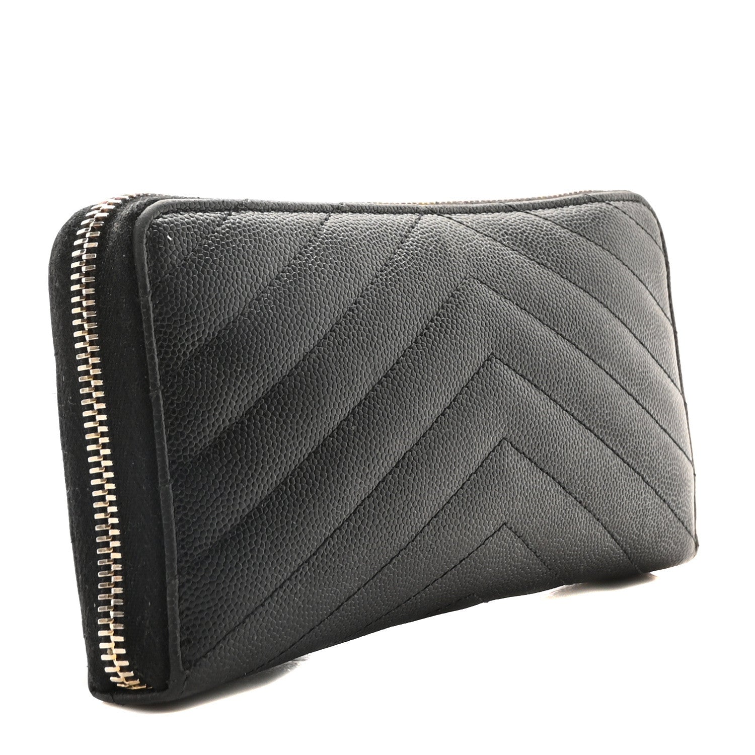 Saint Laurent Grain De Poudre Matelasse Chevron Monogram Zip Around Wallet Black 3 of 10