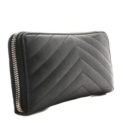 Saint Laurent Grain De Poudre Matelasse Chevron Monogram Zip Around Wallet Black 3 of 10