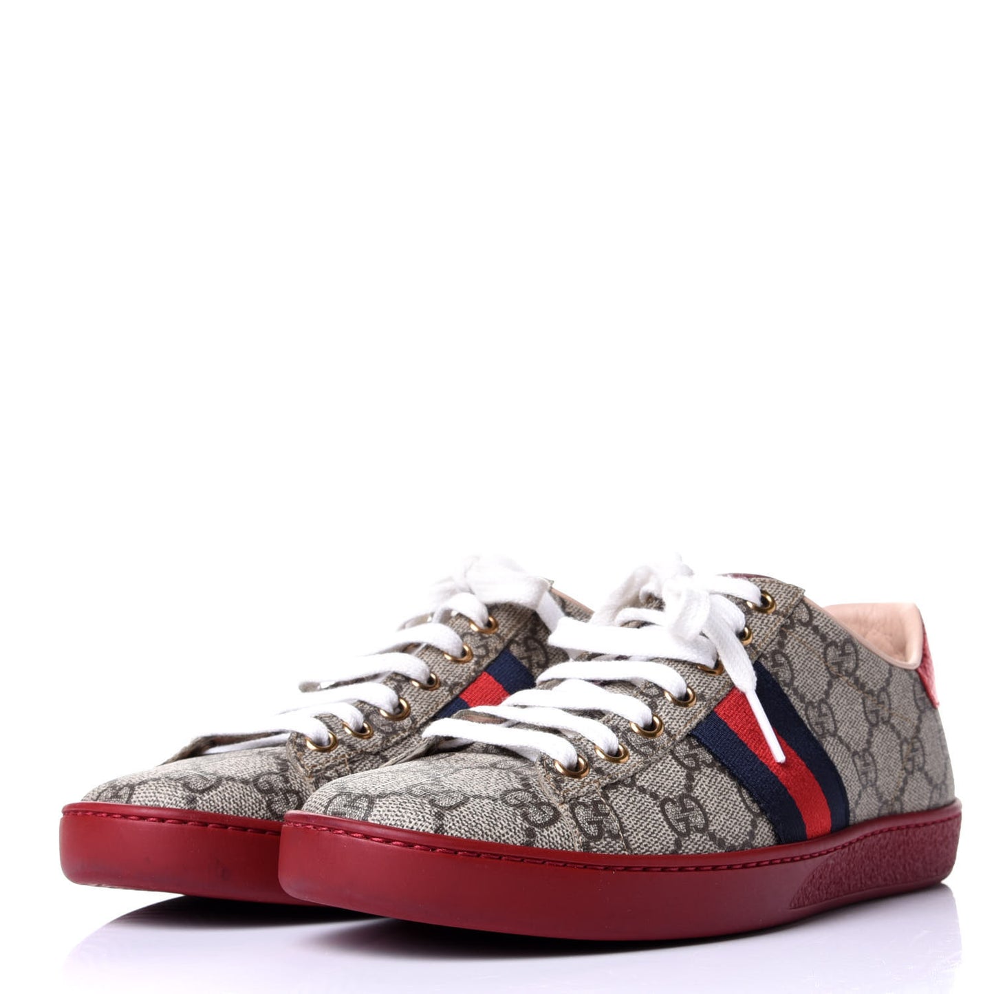 GG Supreme Monogram Ayers Web Womens Ace Sneakers 37 Red