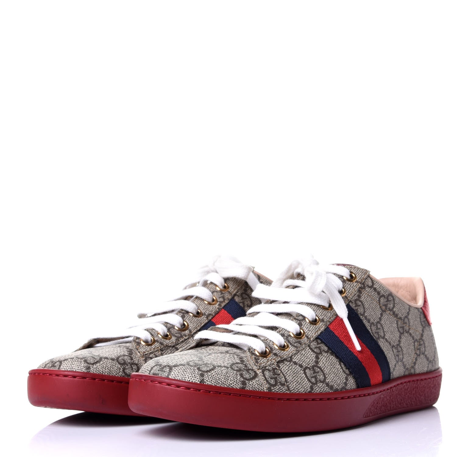 Gucci GG Supreme Monogram Ayers Web Womens Ace Sneakers 37 Red 3 of 11