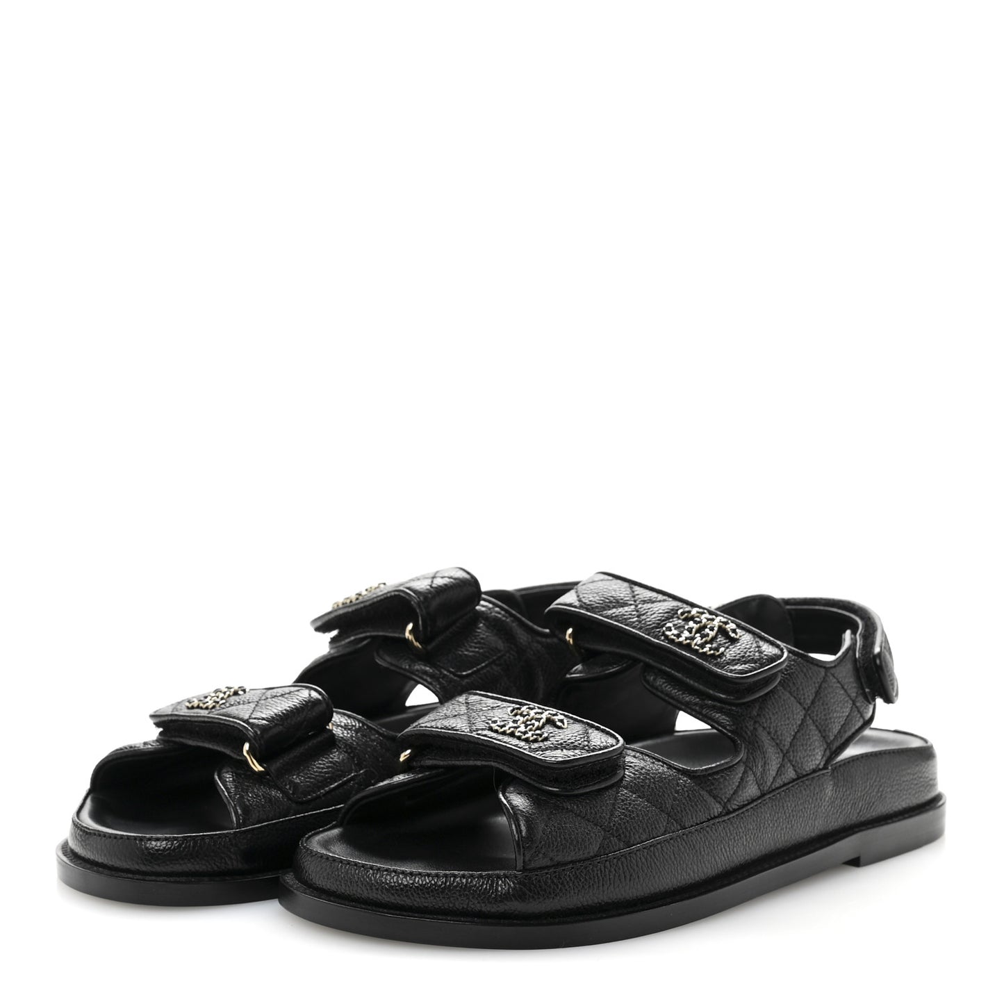 Grained Calfskin Velcro Dad Sandals 38 Black