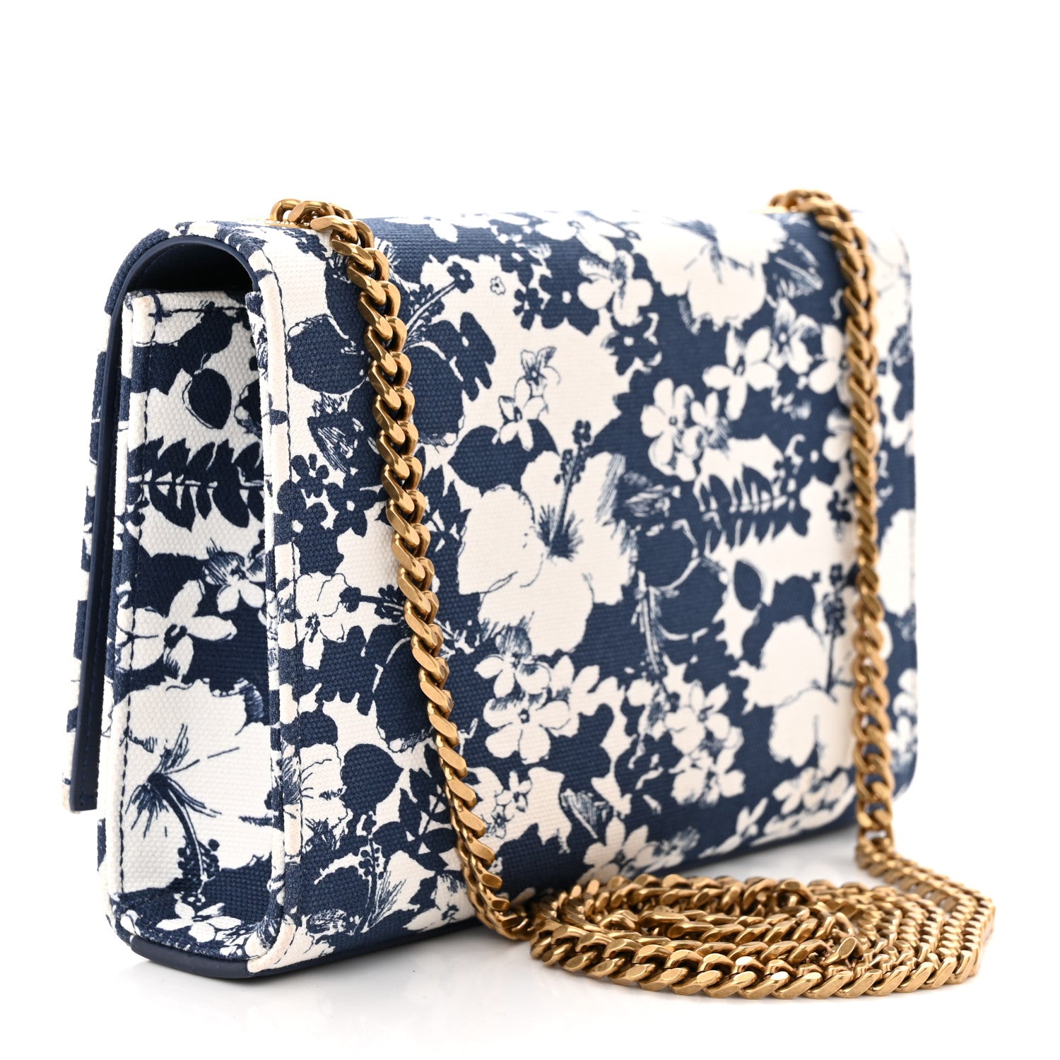 Saint Laurent Canvas Small Monogram Hibiscus Print Kate Satchel Blue 3 of 10