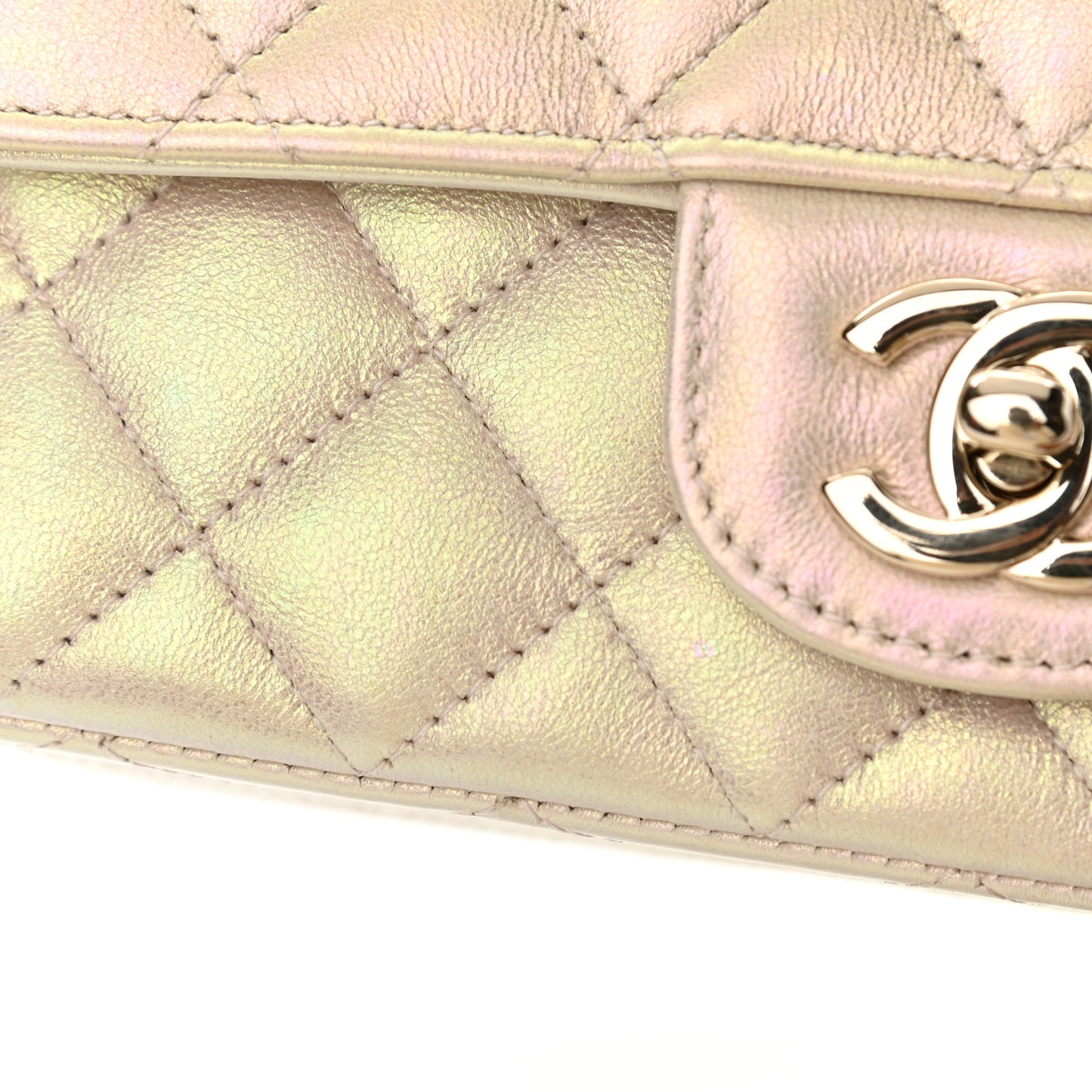 Iridescent Lambskin Quilted Mini Rectangular Flap Ivory