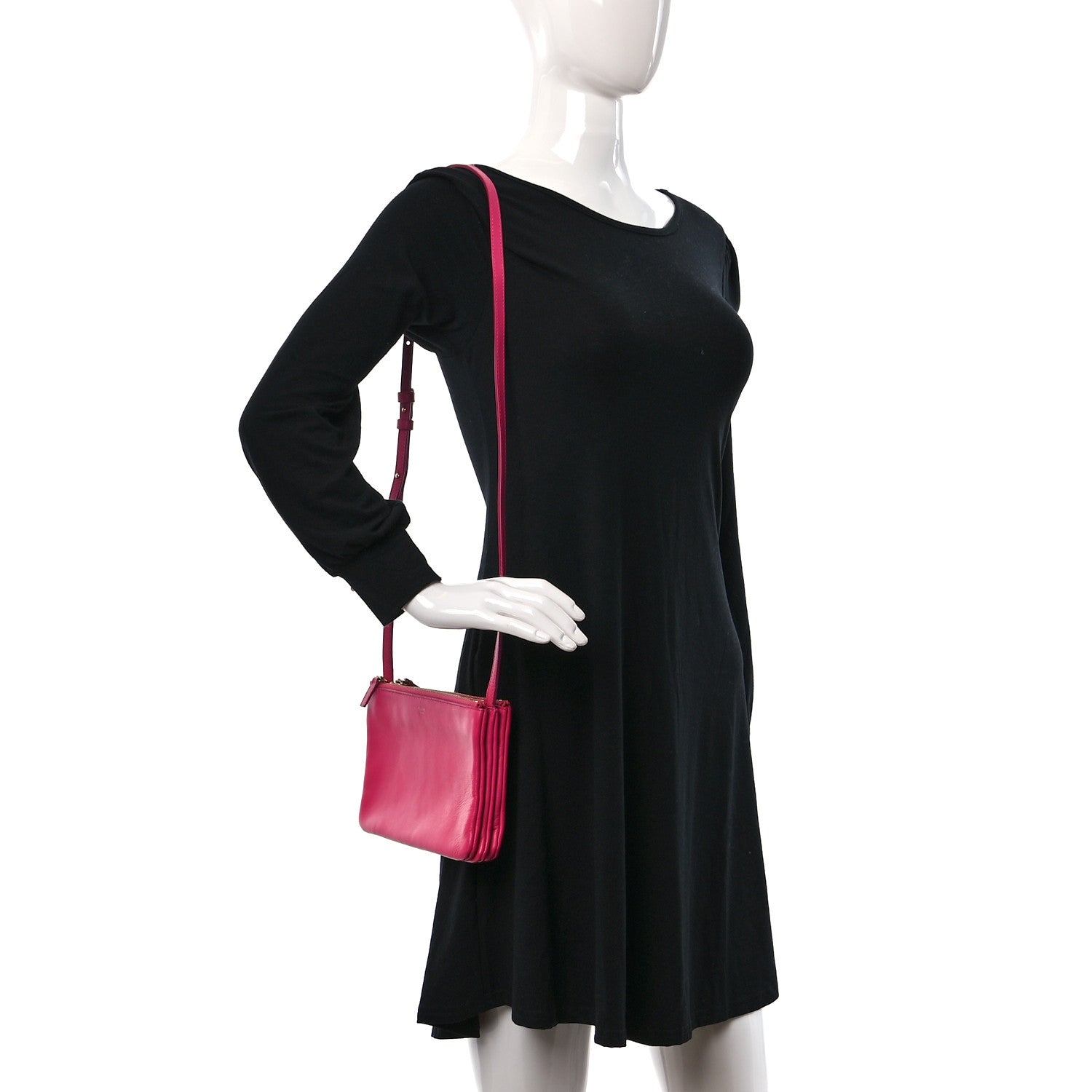Celine Lambskin Small Trio Crossbody Bag Fuchsia 2 of 9