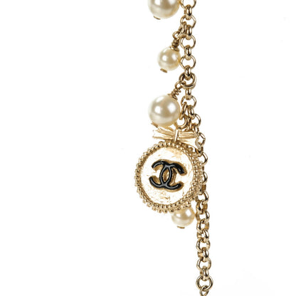 Chanel Pearl Beaded Enamel Coco Charm Long Necklace Gold 2 of 10