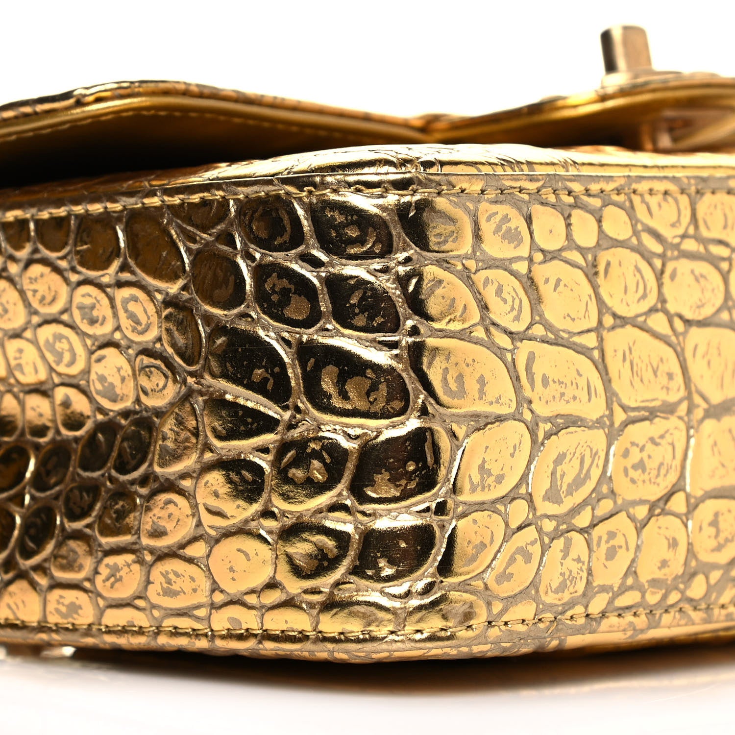 Chanel Metallic Calfskin Crocodile Embossed Cocodile Rectangular Mini Flap Gold 9 of 12