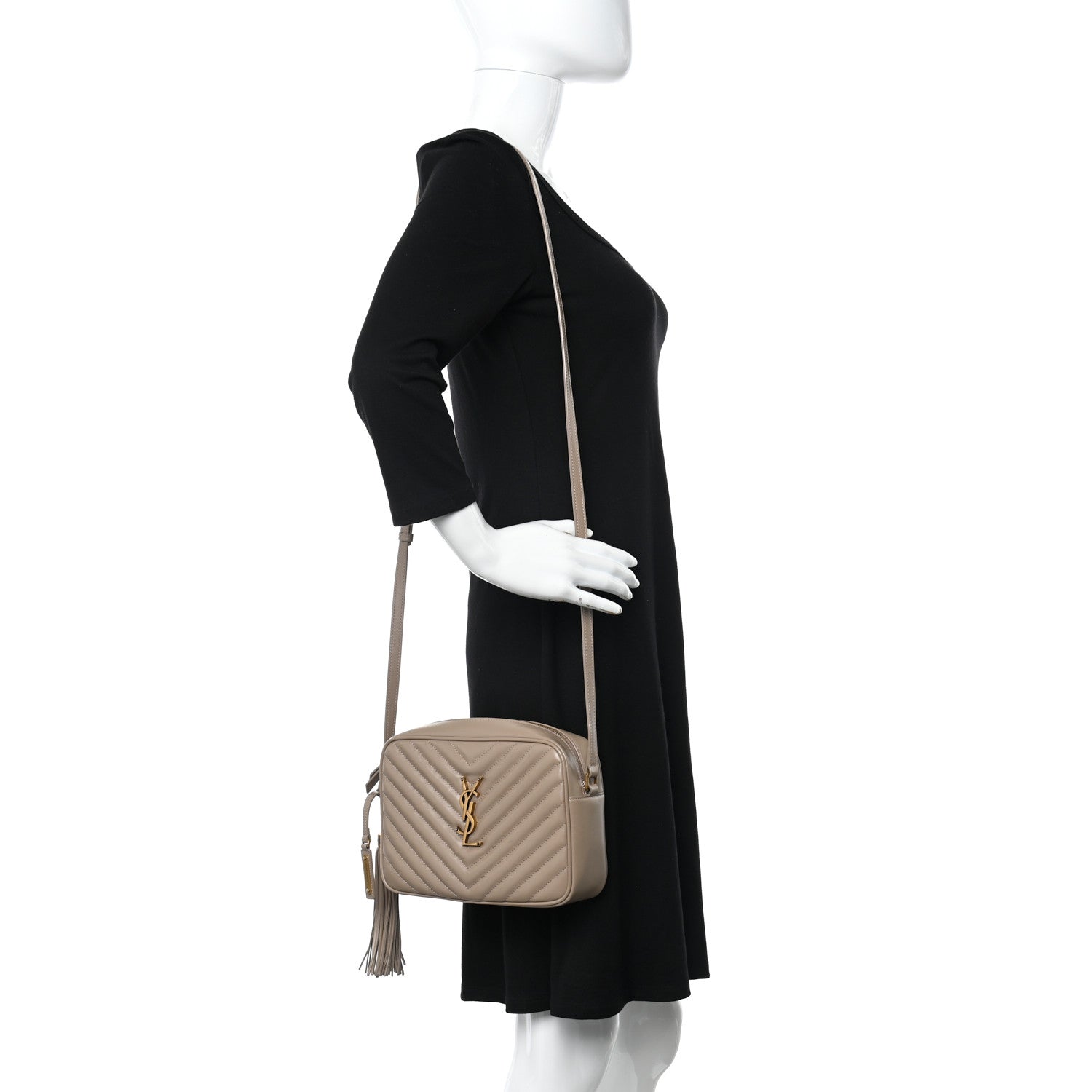 Saint Laurent Calfskin Matelasse Monogram Lou Camera Bag Dark Beige 2 of 16