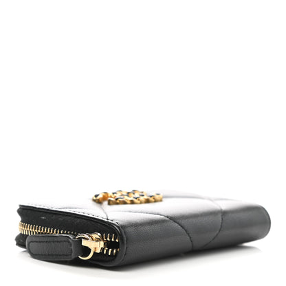 Chanel Lambskin Quilted Chanel 19 Zip Around Coin Purse Wallet Black 4 of 7