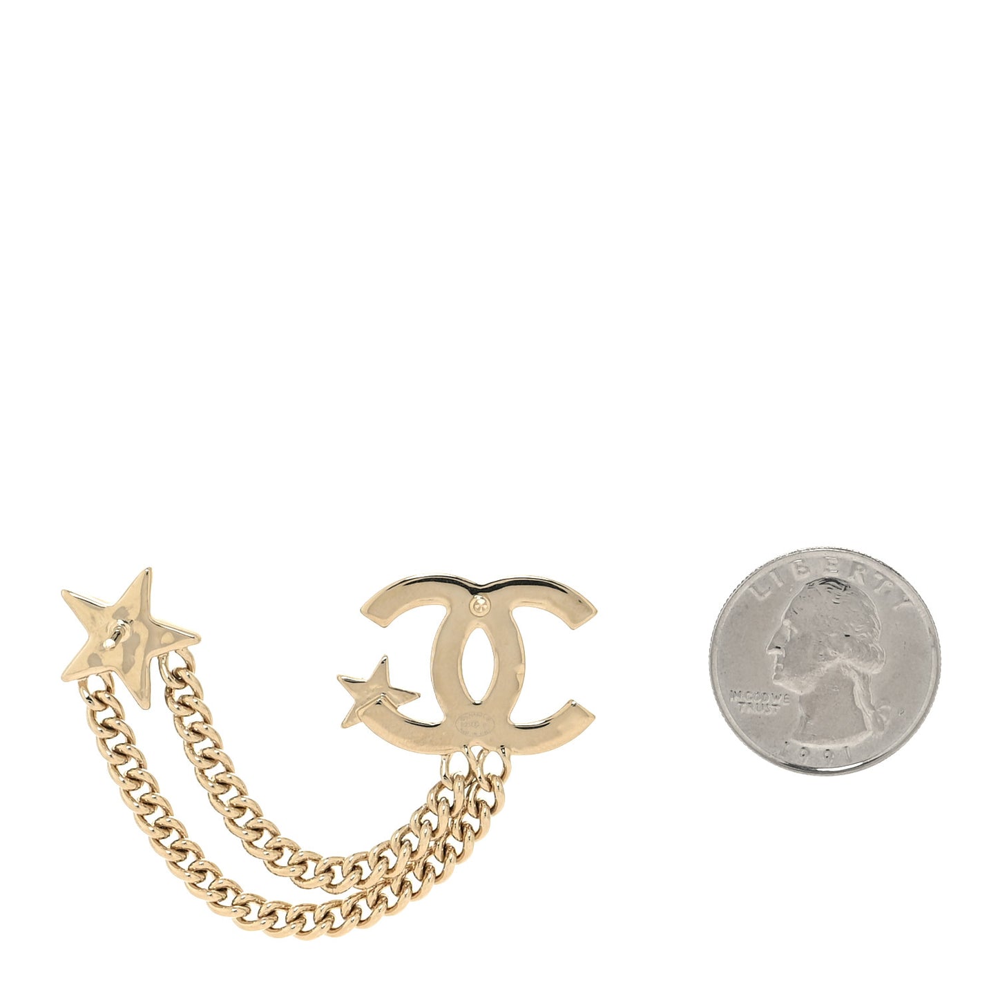 CC Crystal Chain Star Brooch Gold
