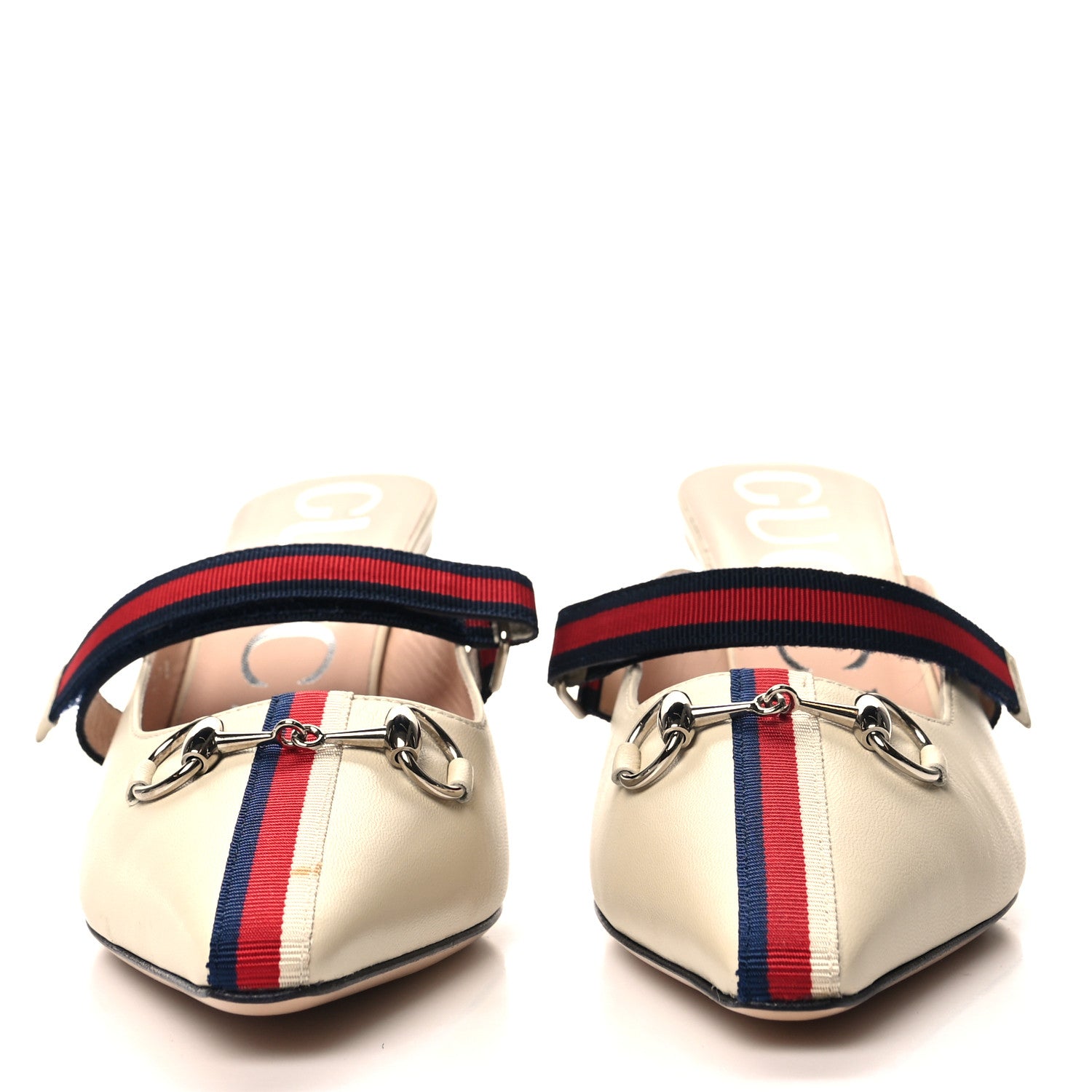 Gucci Malaga Kid Sylvie Web Cross Strap Mid-Heel Slides 36.5 Vintage White 2 of 9